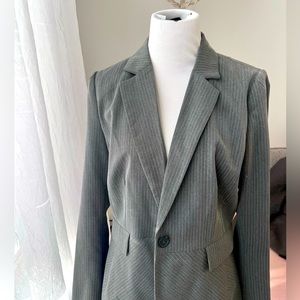 Grey pinstripe ladies pants suit